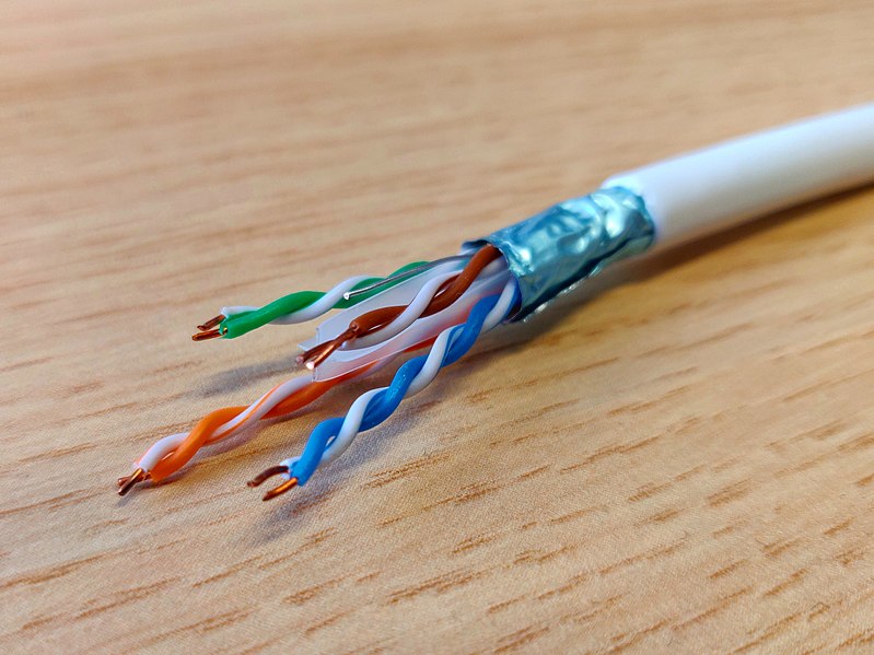 A UTP cable with 4 twisted pairs of wires