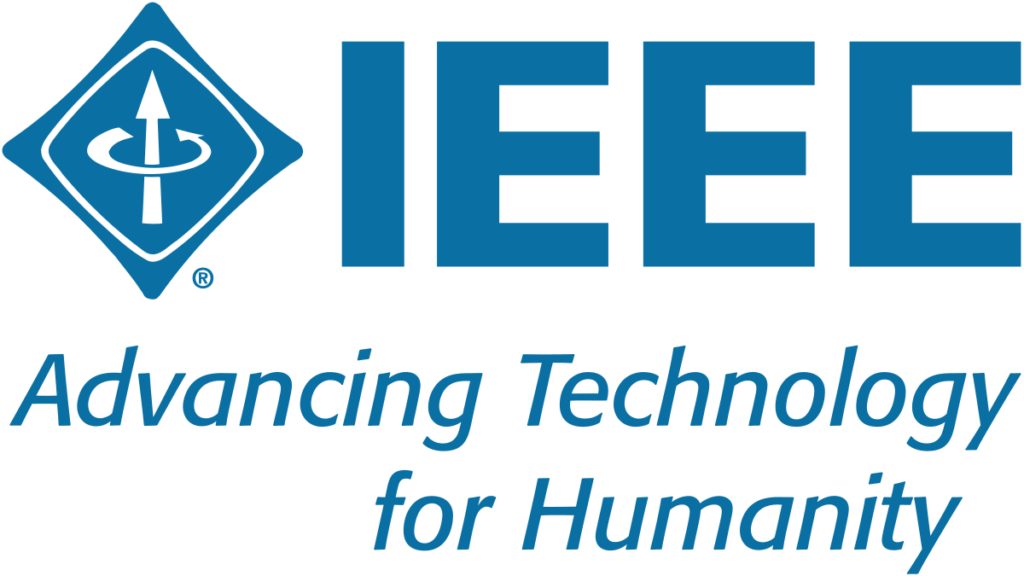 IEEE's logo with blue text and a white background. With the words 'Advancing Technology for Humanity'.